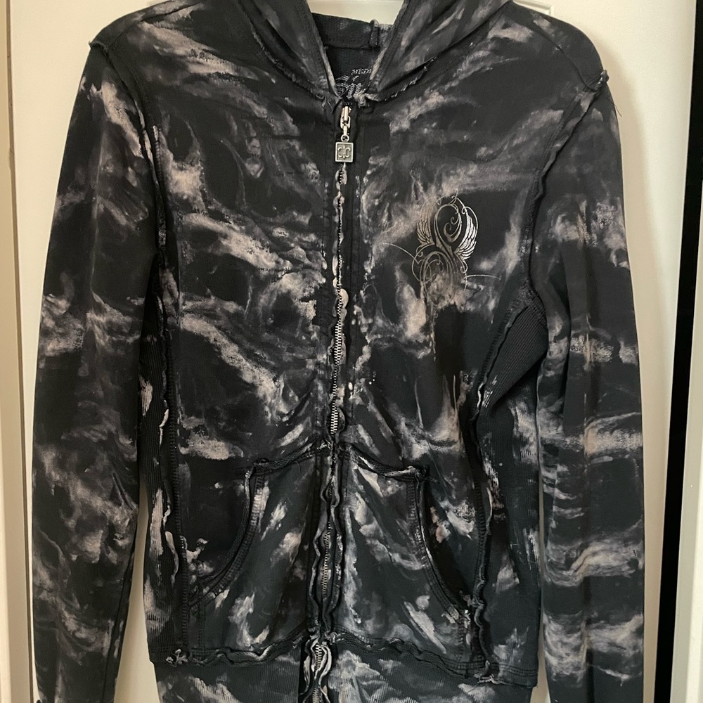 Sinful Zipper Hoodie Skull W/Stone Wings